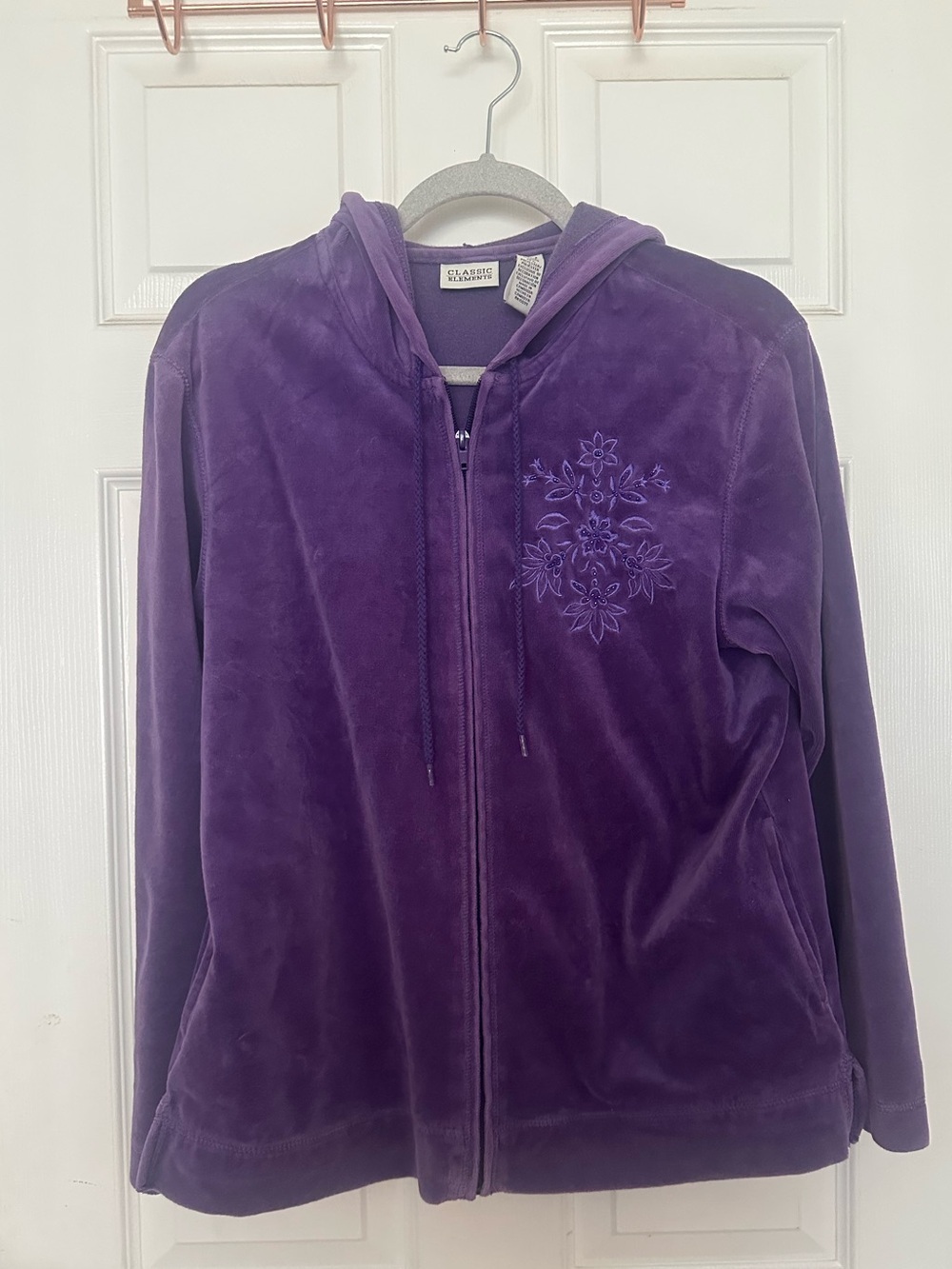 Vintage Classic Elements Purple Velour Embroidered Full-Zip Hoodie